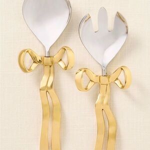 Anthropologie New Bow Gold and Silver Salad Servers